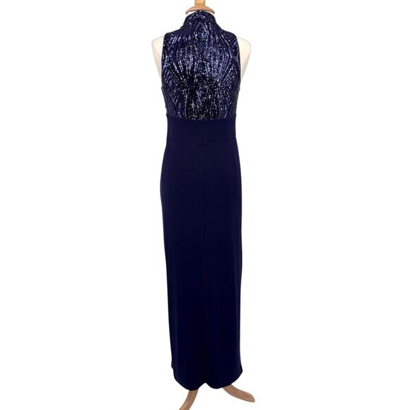 Lauren Ralph Lauren Sequin Mock Neck Evening Gown Navy Sz 12 Formal Maxi $240 - Picture 10 of 16